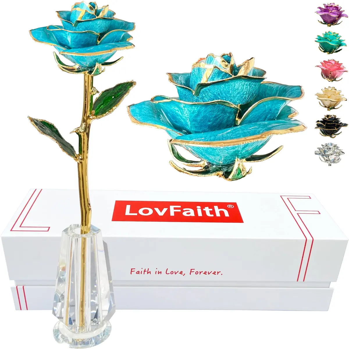 LovFaith 24K Gold Dipped Rose with Crystal Vase | Real Rose, Gold Plating, Elegant Gift for Her (70-120 chars) - main product image