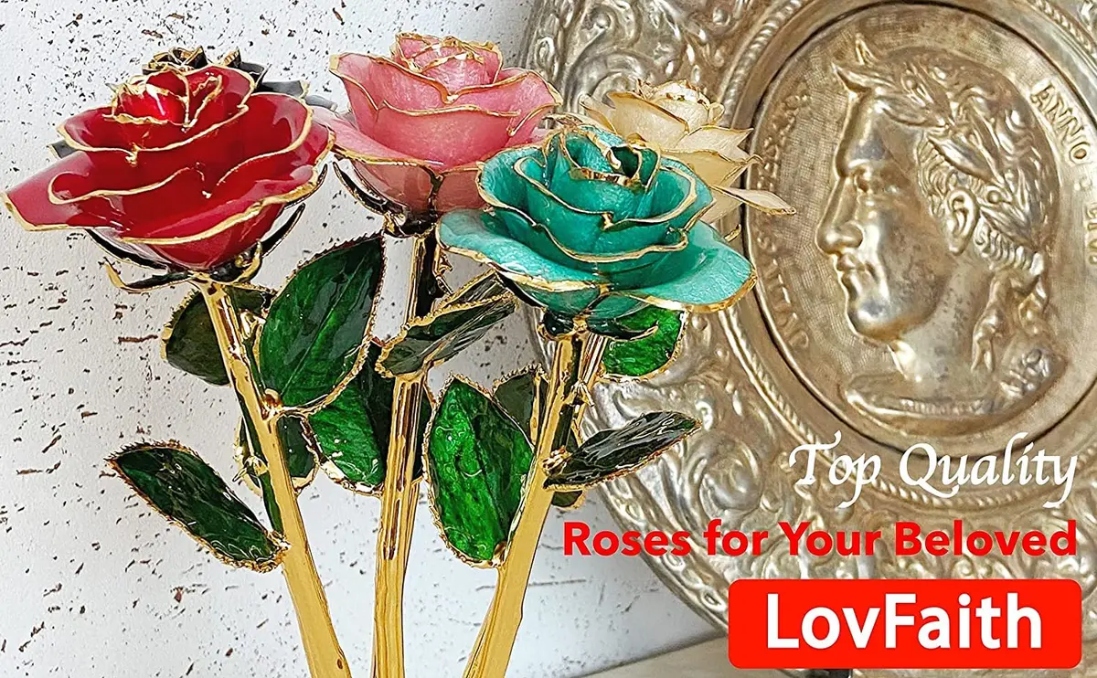 LovFaith 24K Gold Dipped Rose with Crystal Vase | Real Rose, Gold Plating, Elegant Gift for Her (70-120 chars) - view 2