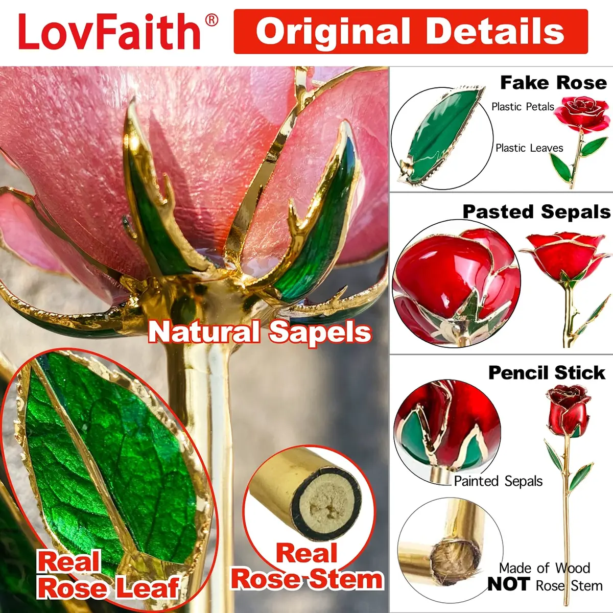 LovFaith 24K Gold Dipped Rose with Crystal Vase | Real Rose, Gold Plating, Elegant Gift for Her (70-120 chars) - view 3