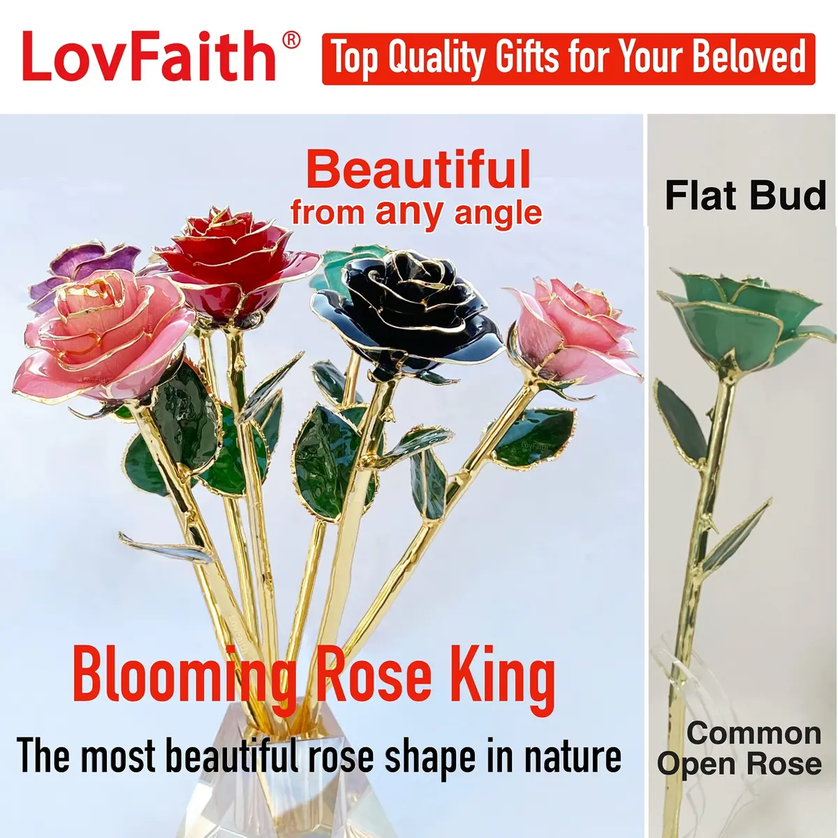 LovFaith 24K Gold Dipped Rose with Crystal Vase | Real Rose, Gold Plating, Elegant Gift for Her (70-120 chars) - view 4