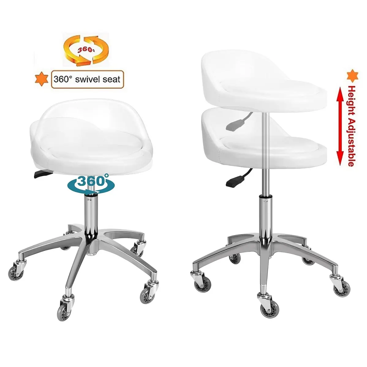 McDooFly White Heavy Duty Salon Stool with Back Support | 400lb Capacity, Adjustable Height, 17" Wide Seat - view 7