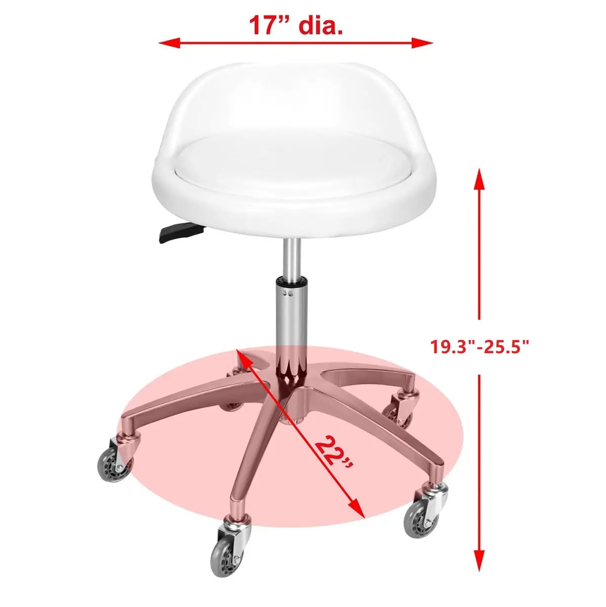 McDooFly White Heavy Duty Salon Stool with Back Support | 400lb Capacity, Adjustable Height, 17" Wide Seat - view 3