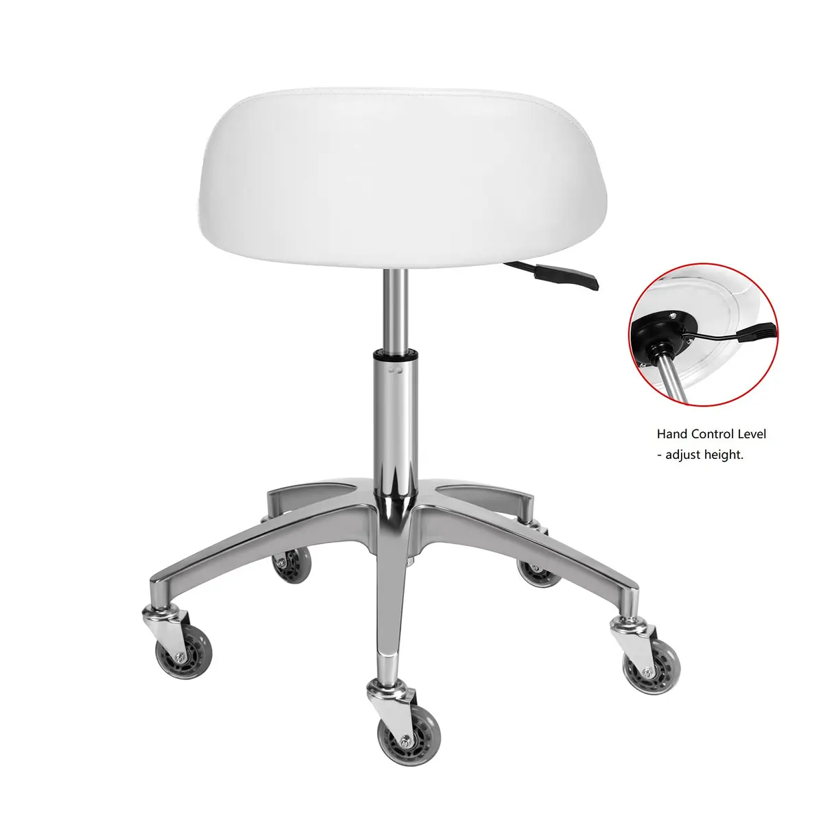 McDooFly White Heavy Duty Salon Stool with Back Support | 400lb Capacity, Adjustable Height, 17" Wide Seat - view 4
