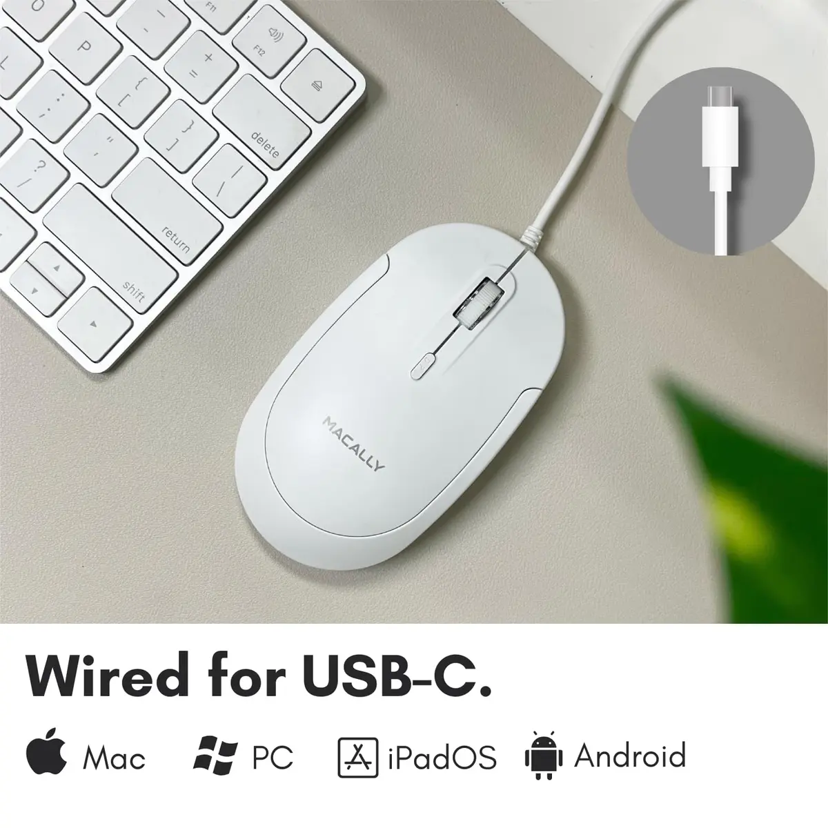 Macally Wired USB C Mouse for Mac & PC | Silent, Reliable, 4 DPI Modes, 5FT USB-C Cable - view 2