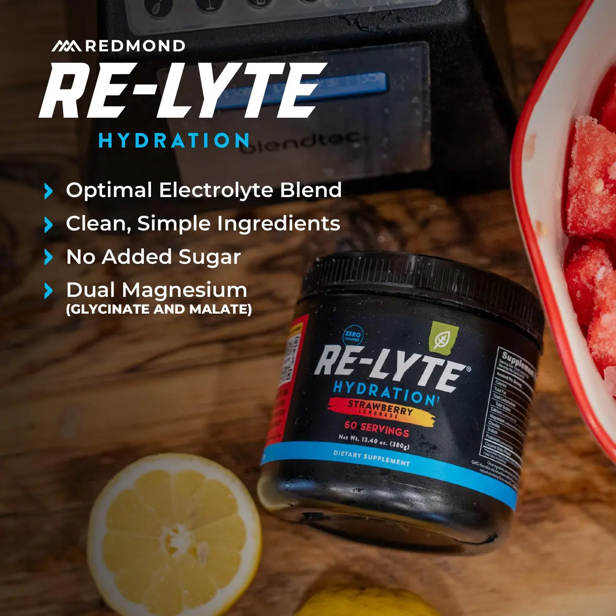 REDMOND Re-Lyte Sugar Free Electrolyte Powder Mix Strawberry Lemonade 60 Servings | Hydration with 60+ Trace Minerals - view 4