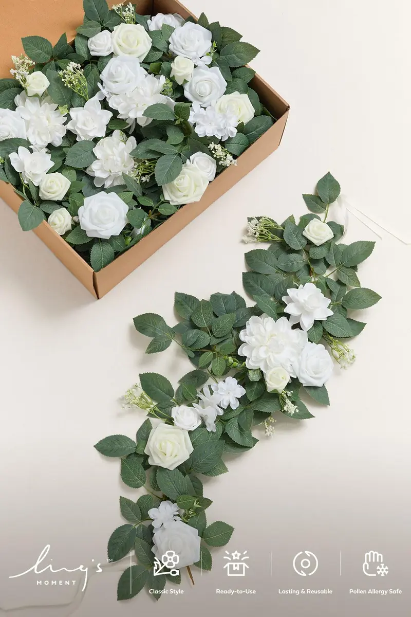 Ling's moment 6-Pack 2 ft Artificial Flower Garlands, Ivory & White | Wedding & Decor - view 5