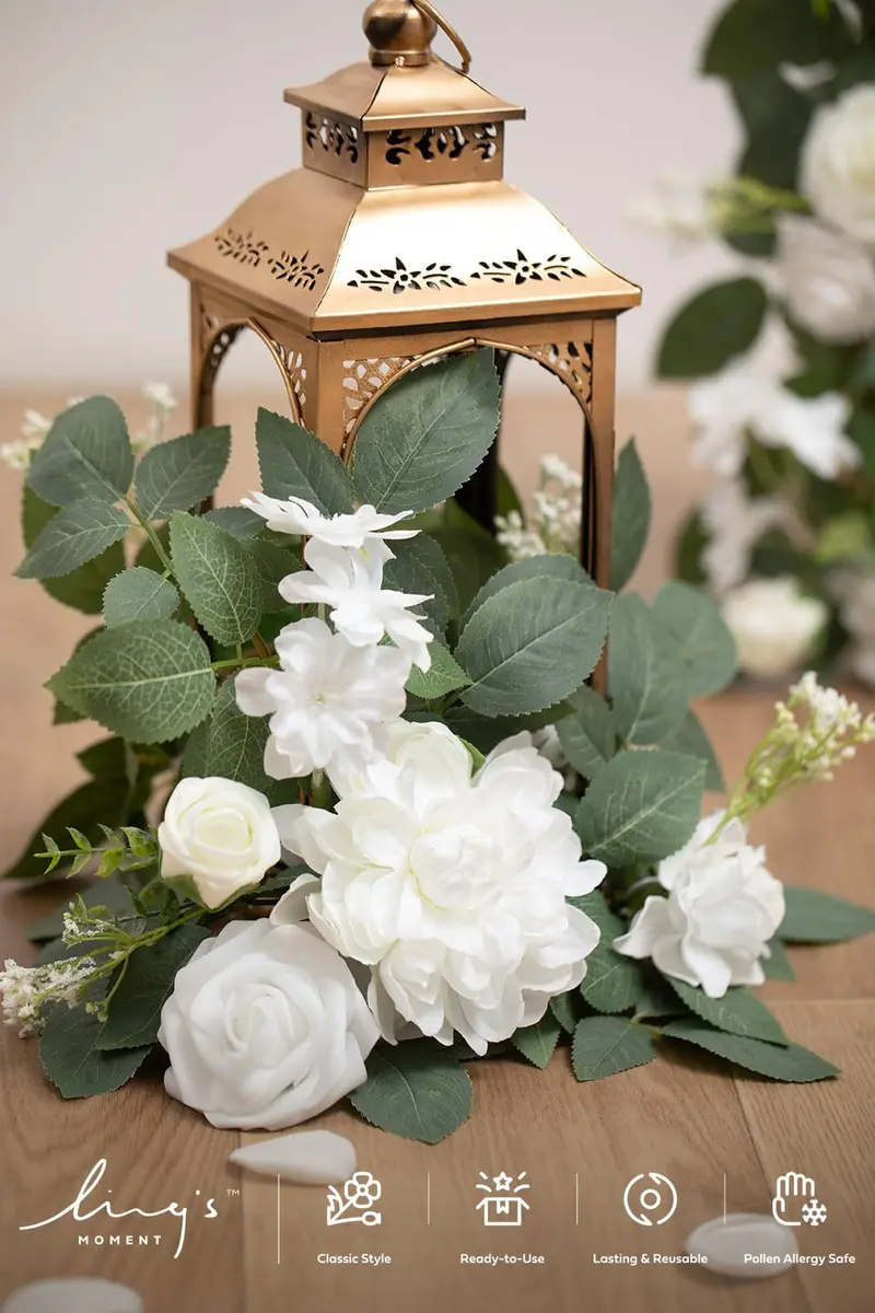 Ling's moment 6-Pack 2 ft Artificial Flower Garlands, Ivory & White | Wedding & Decor - view 3