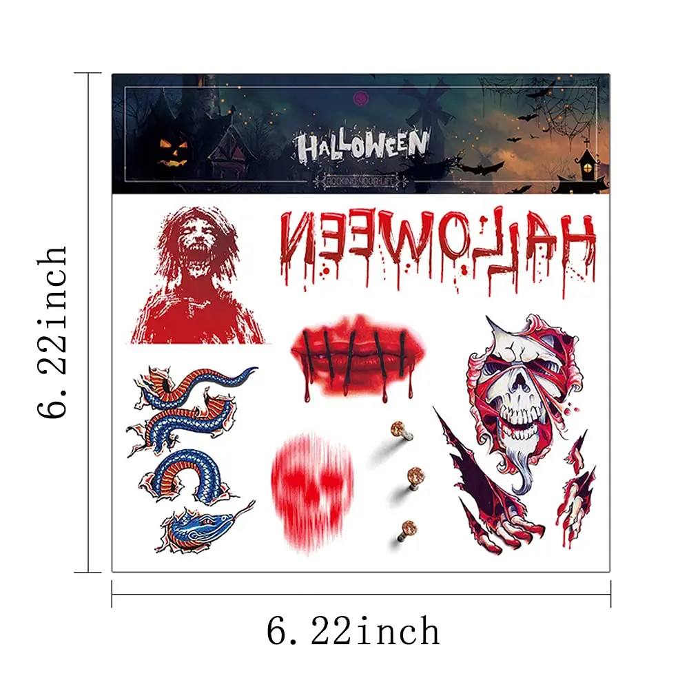 Adonisaon Day of the Dead Temporary Tattoos | Halloween Face & Body Stickers, 12 Sheets, Waterproof, Non-Toxic - view 6