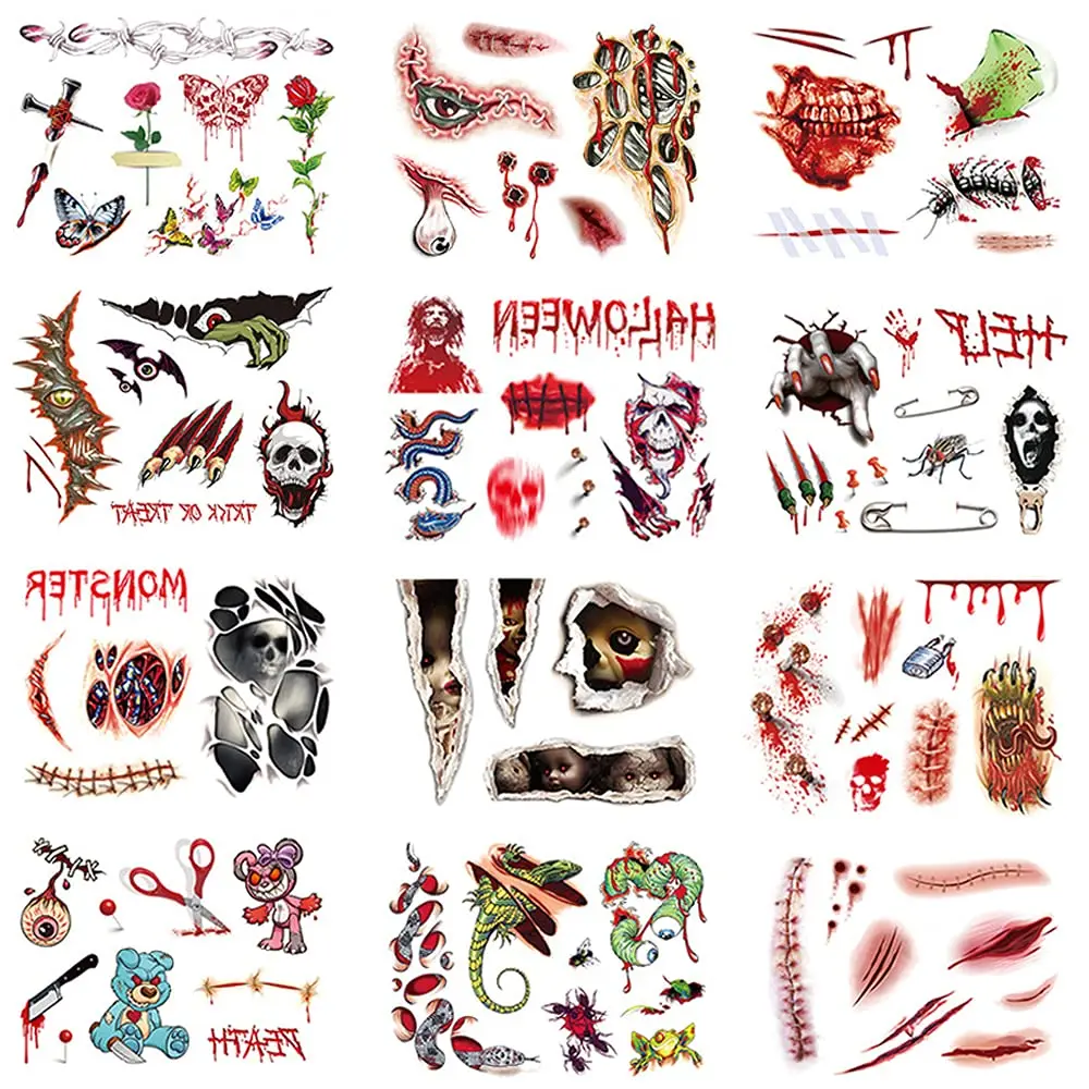 Adonisaon Day of the Dead Temporary Tattoos | Halloween Face & Body Stickers, 12 Sheets, Waterproof, Non-Toxic - view 3