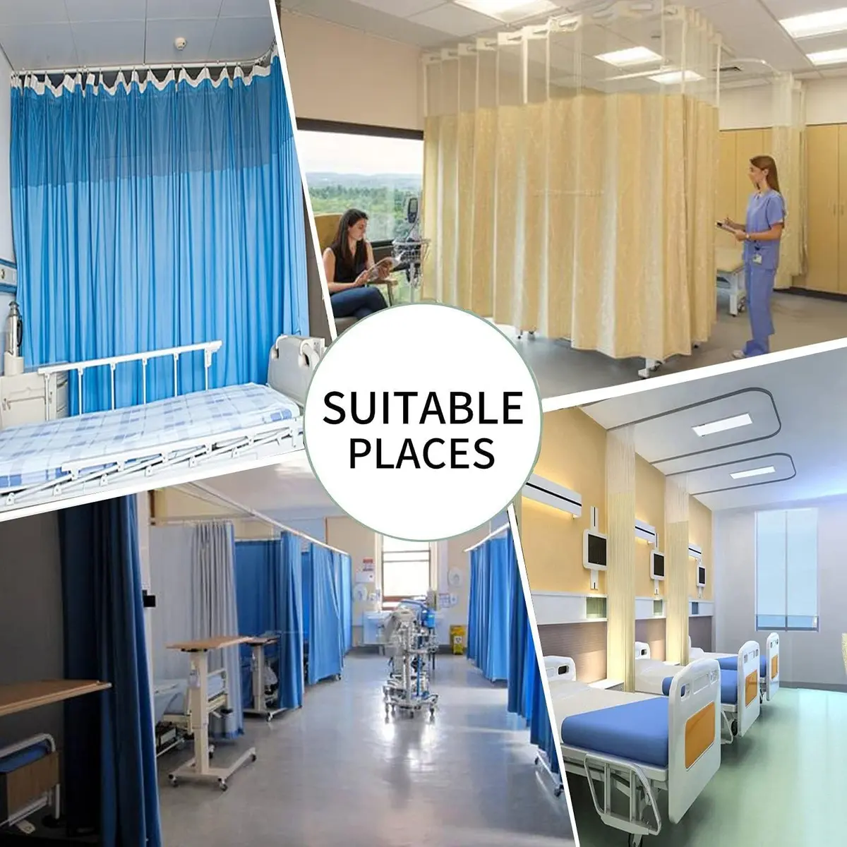 TTZ Hospital Curtain with Flat Hooks 60"W x 84"L | Flame Retardant, Polyester, Room Divider - view 6