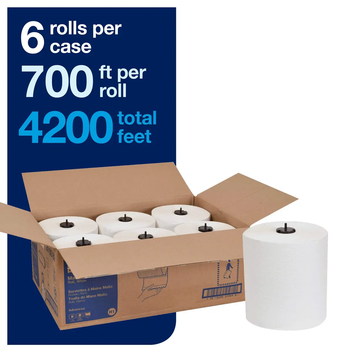 Tork Matic Paper Hand Towel Roll H1 (6 Rolls, 700 ft each) & Tork Mini Jumbo Toilet Paper Roll T2 (12 Rolls, 751 ft each) | Recycled Fiber, High Absorbency - view 3