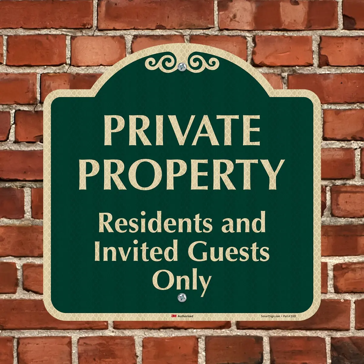 SmartSign 18" x 18" Residents and Invited Guests Designer Sign, Green/Ivory | Reflective Aluminum Sign for Safety & Privacy - view 5