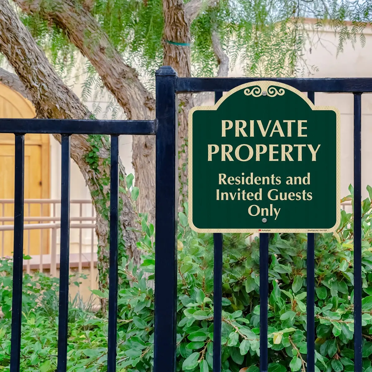 SmartSign 18" x 18" Residents and Invited Guests Designer Sign, Green/Ivory | Reflective Aluminum Sign for Safety & Privacy - view 3