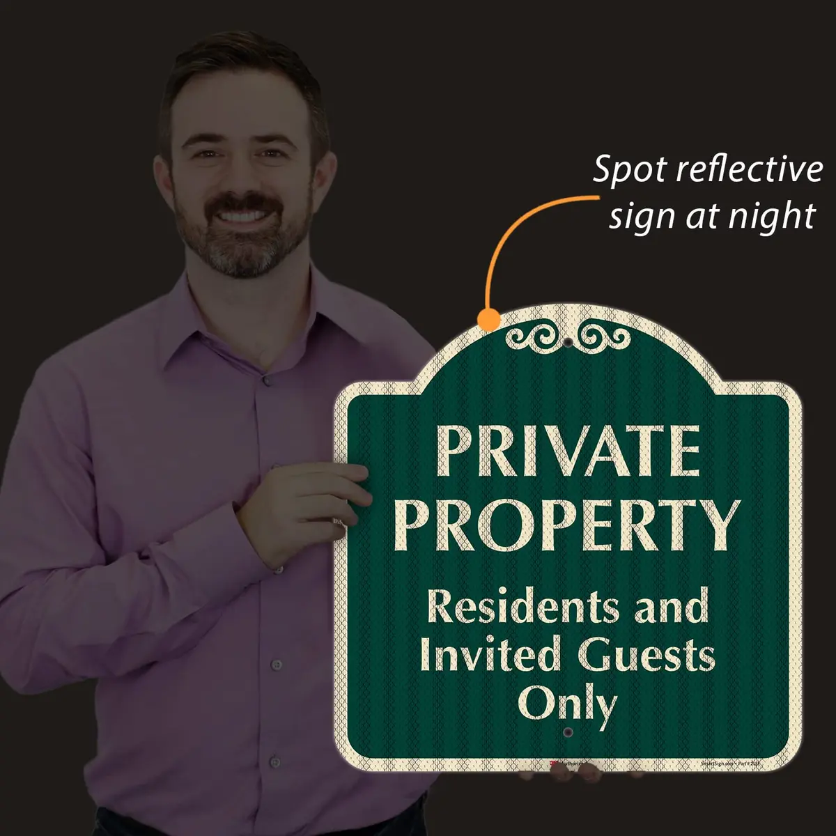 SmartSign 18" x 18" Residents and Invited Guests Designer Sign, Green/Ivory | Reflective Aluminum Sign for Safety & Privacy - view 4