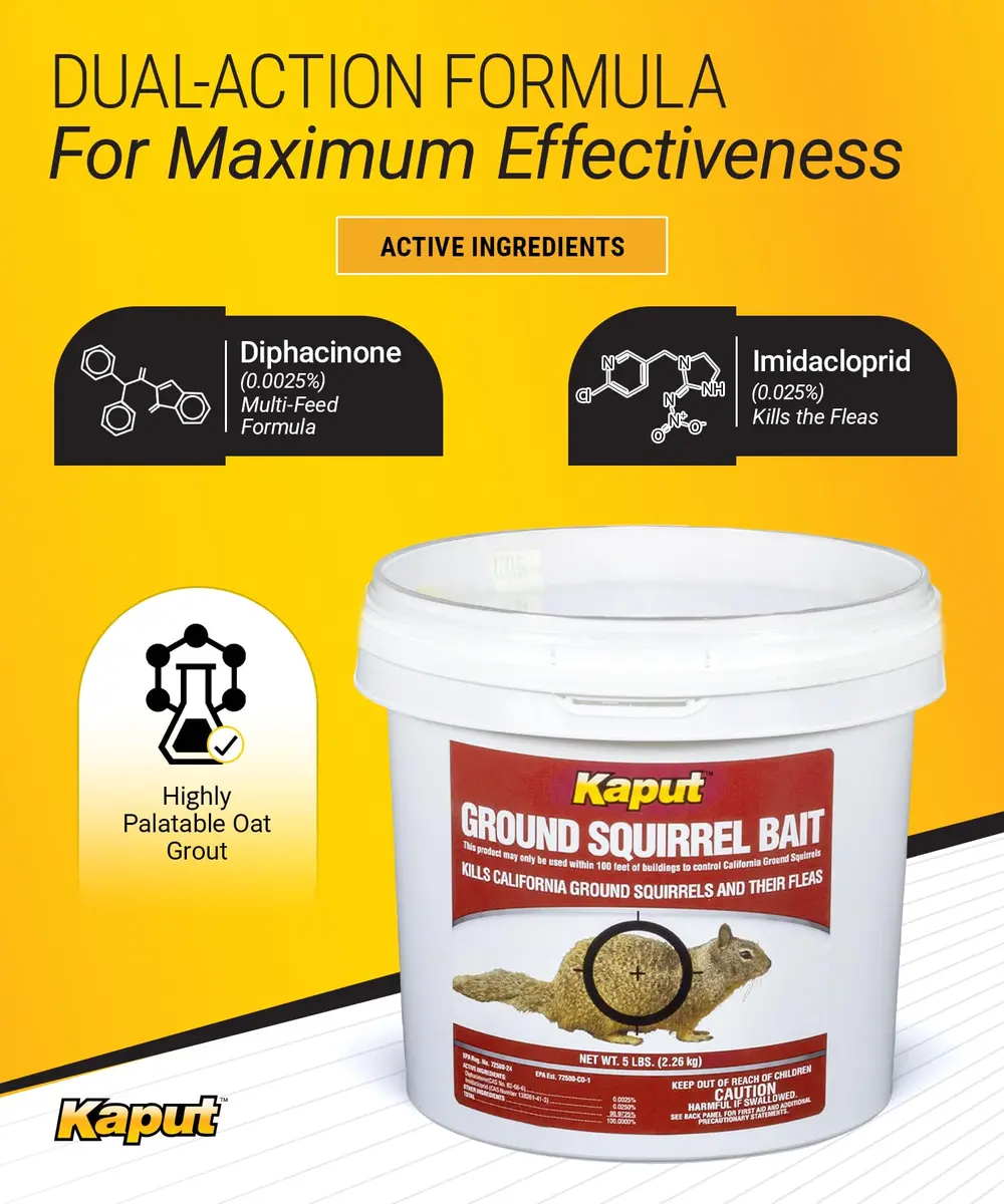 Kaput Ground Squirrel Bait - Effective Fleas & Squirrel Killer with Diphacinone & Imidacloprid | Targeted Outdoor Pest Control (5 lbs) - view 2
