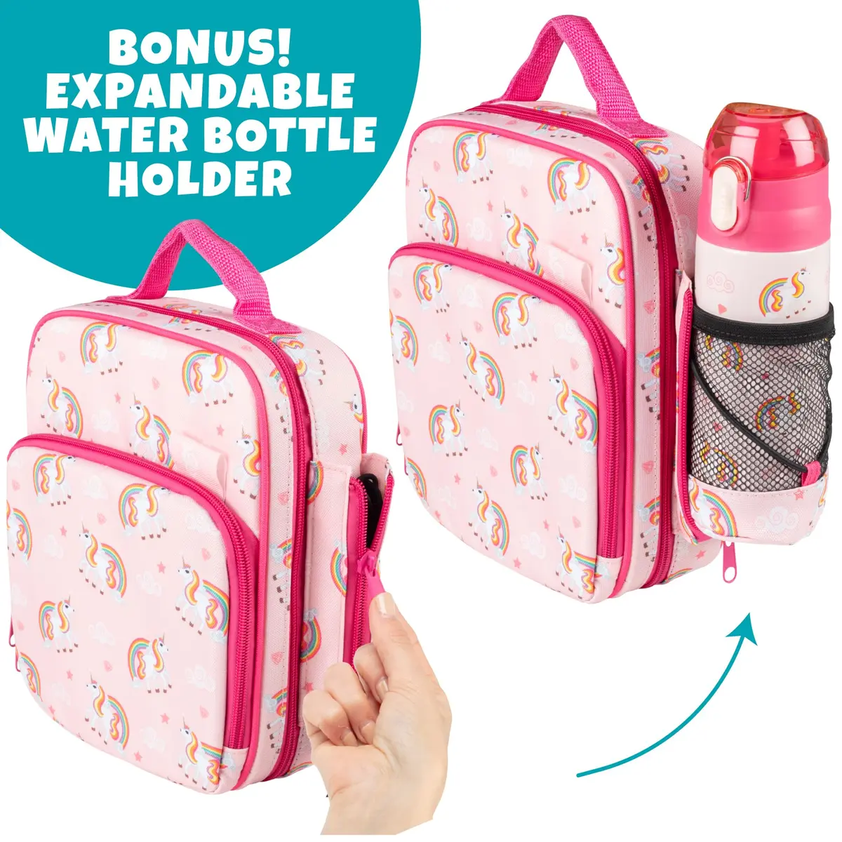 Bentology Unicorn Insulated Lunch Bag Set with Water Bottle & Ice Pack | Kids School Tote 25cm (10 in) - view 6