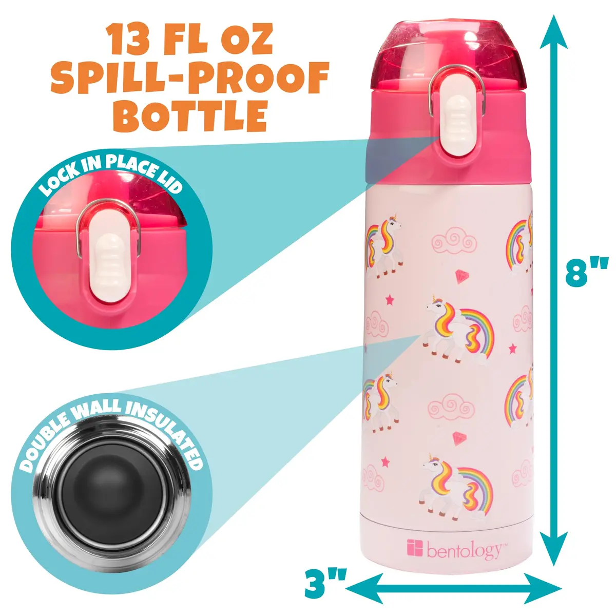 Bentology Unicorn Insulated Lunch Bag Set with Water Bottle & Ice Pack | Kids School Tote 25cm (10 in) - view 3