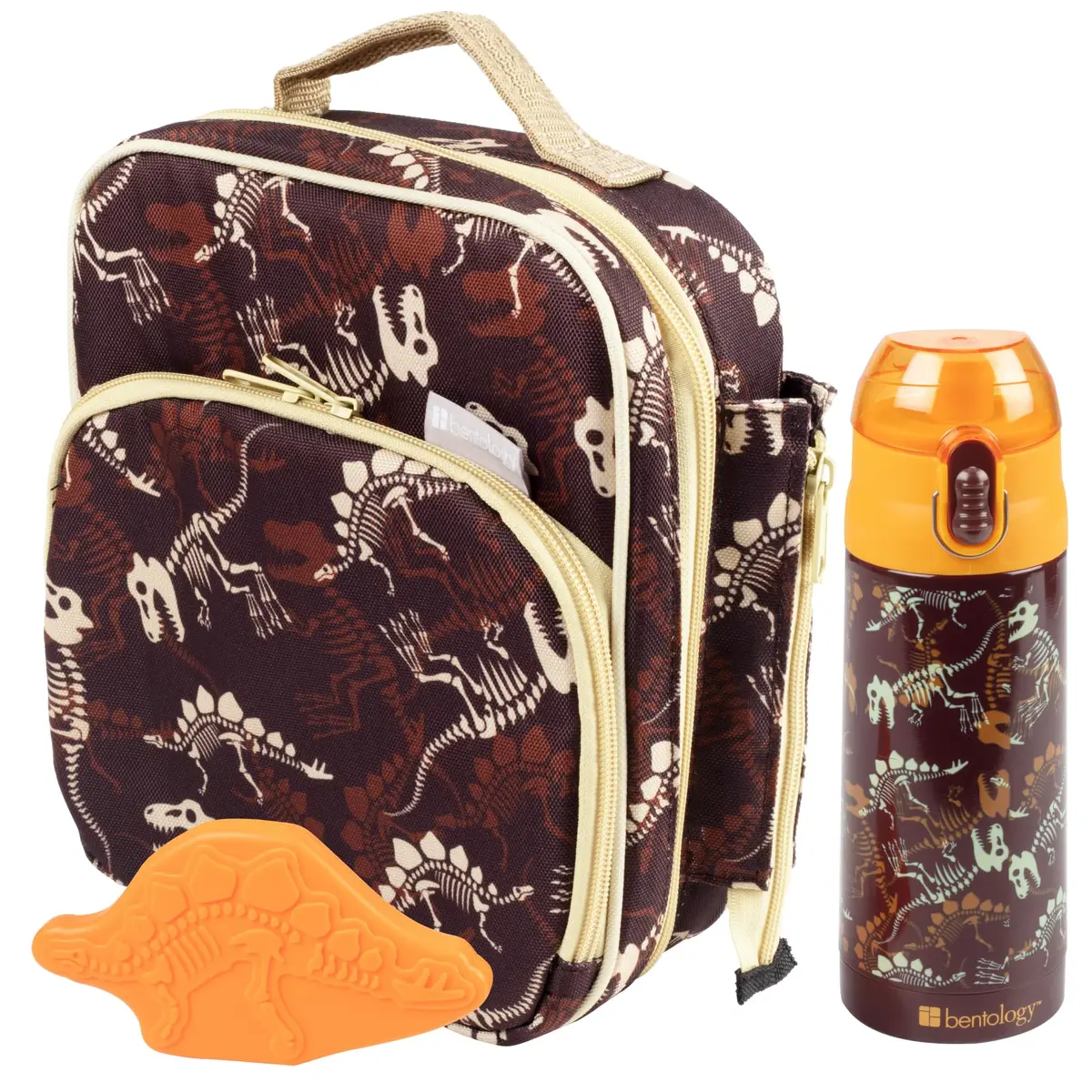 Bentology Kids Insulated Lunch Bag Set with Water Bottle and Hard Ice Pack - Dinosaur Theme, 10 x 8 x 3.5 inches - main product image