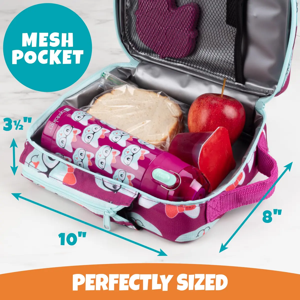 Bentology Kitty Cat Insulated Lunch Bag Set with Water Bottle & Ice Pack - 10 x 8 x 3.5 inches - view 5