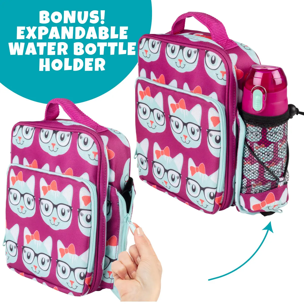 Bentology Kitty Cat Insulated Lunch Bag Set with Water Bottle & Ice Pack - 10 x 8 x 3.5 inches - view 6