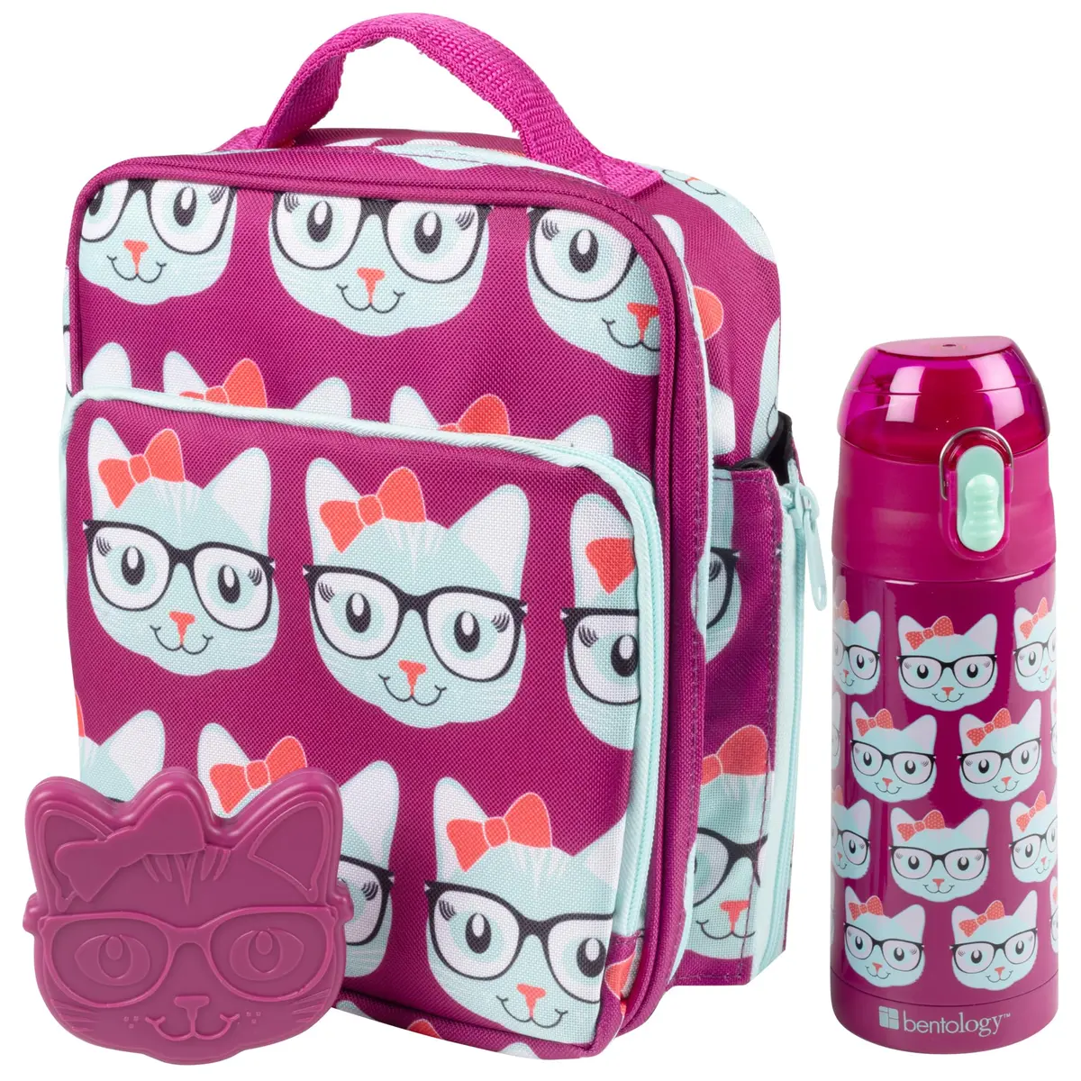 Bentology Kitty Cat Insulated Lunch Bag Set with Water Bottle & Ice Pack - 10 x 8 x 3.5 inches - main product image