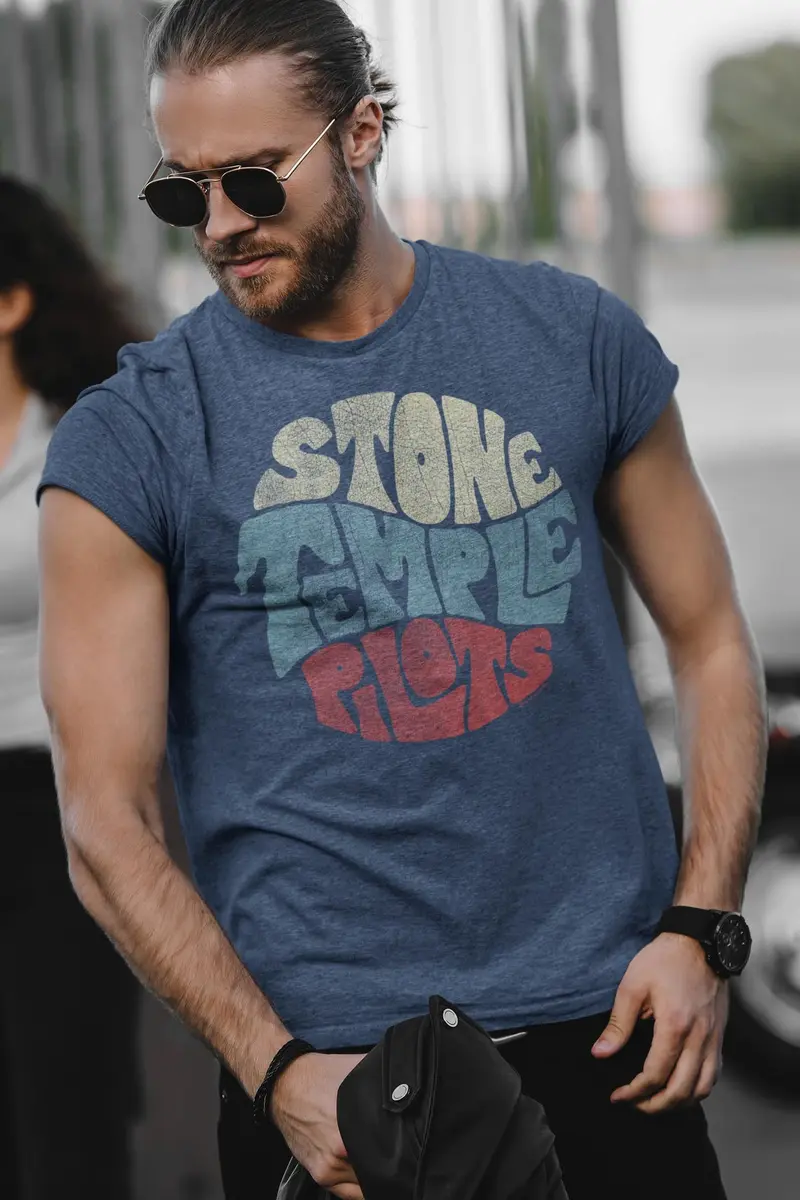 American Classics Stone Temple Pilots Circle Logo T Shirt Navy LG | Unisex 90s Grunge Band Tee - view 3