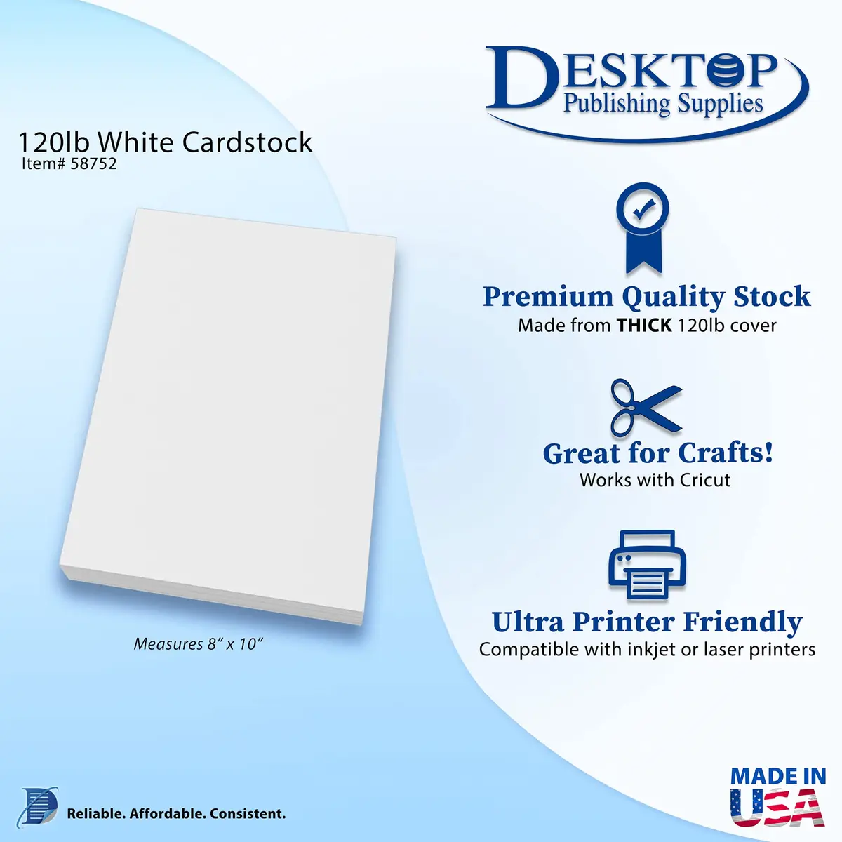 Desktop Publishing Supplies White 8" x 10" Cardstock | Heavy Weight 120lb Cover for Inkjet & Laser (15 Sheets) - view 2