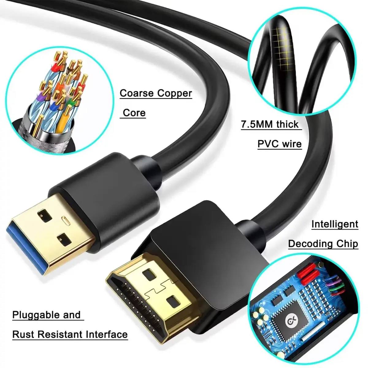 AKWOR USB to HDMI Adapter Cable 2m (6.6ft) | Connect Laptop to Monitor - view 5