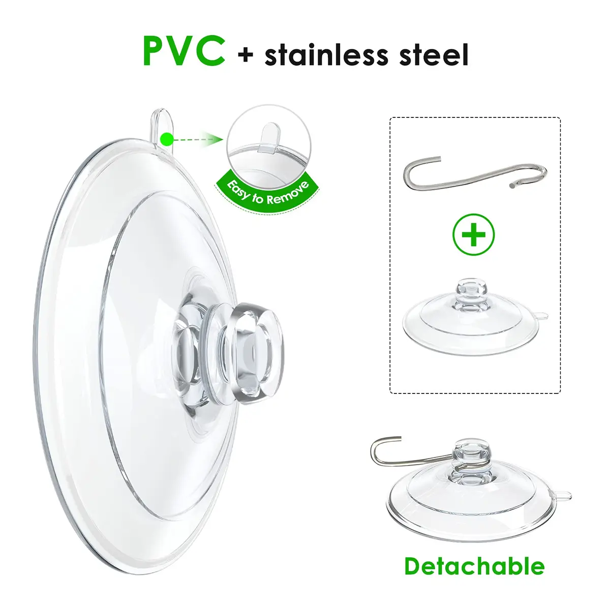 Hangerspace Suction Cup Hooks, 12 Pack | Clear PVC & Stainless Steel, Reusable, Waterproof, 2 Large, 6 Medium, 4 Small - view 5