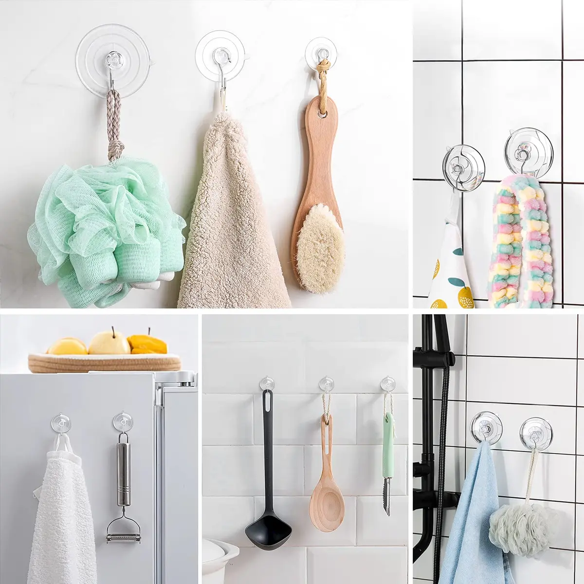 Hangerspace Suction Cup Hooks, 12 Pack | Clear PVC & Stainless Steel, Reusable, Waterproof, 2 Large, 6 Medium, 4 Small - view 3