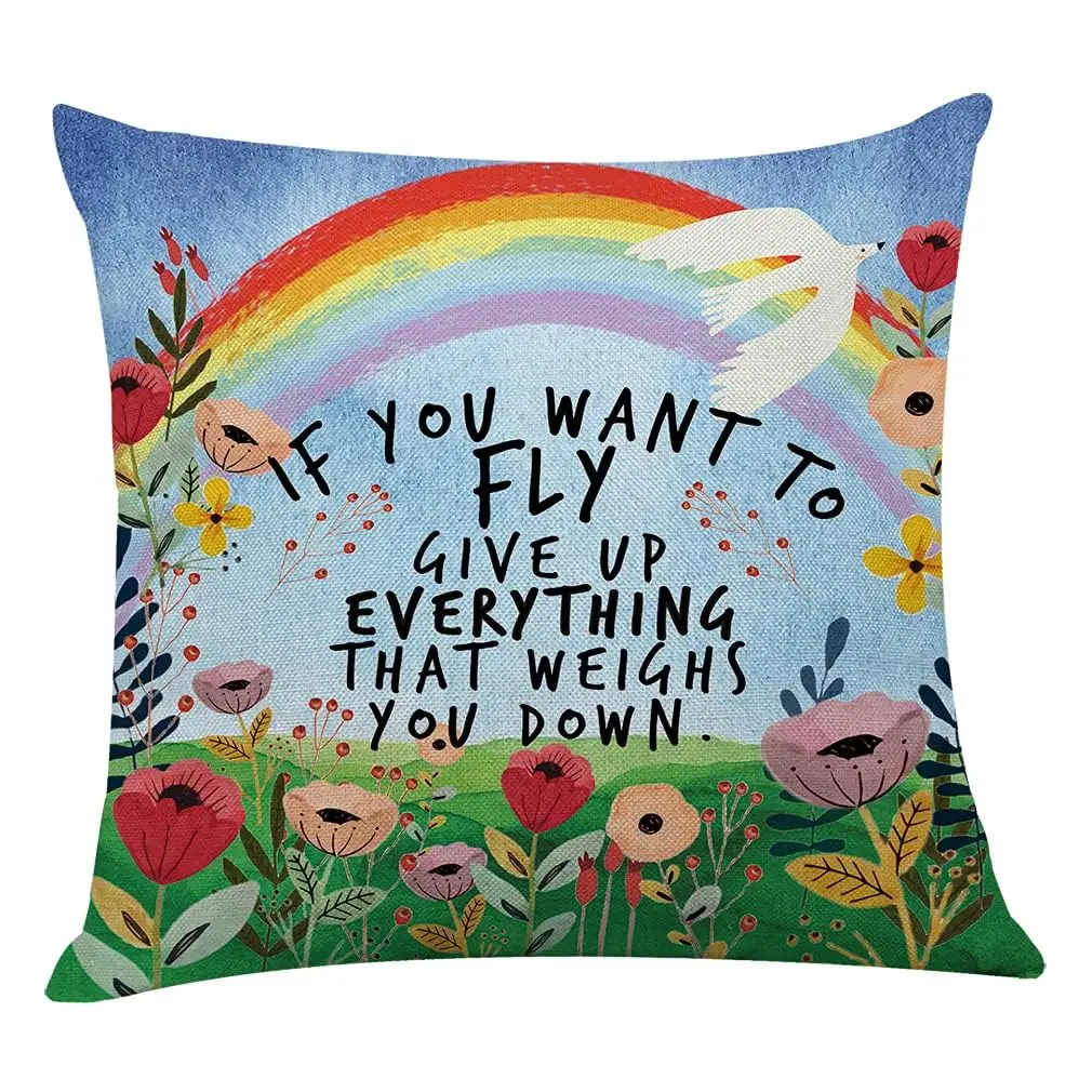 Littlefa Inspiring Gifts Cute Colour Flower Rainbow Throw Pillow Cover | 18" x 18" | Emotional Comfort - main product image