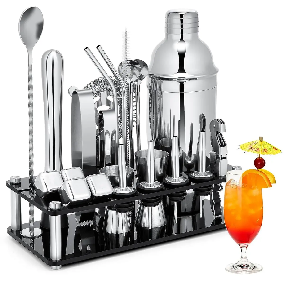 KINGROW 23 Piece Cocktail Shaker Set | Premium Stainless Steel Bar Tool Kit for Home & Party - main product image
