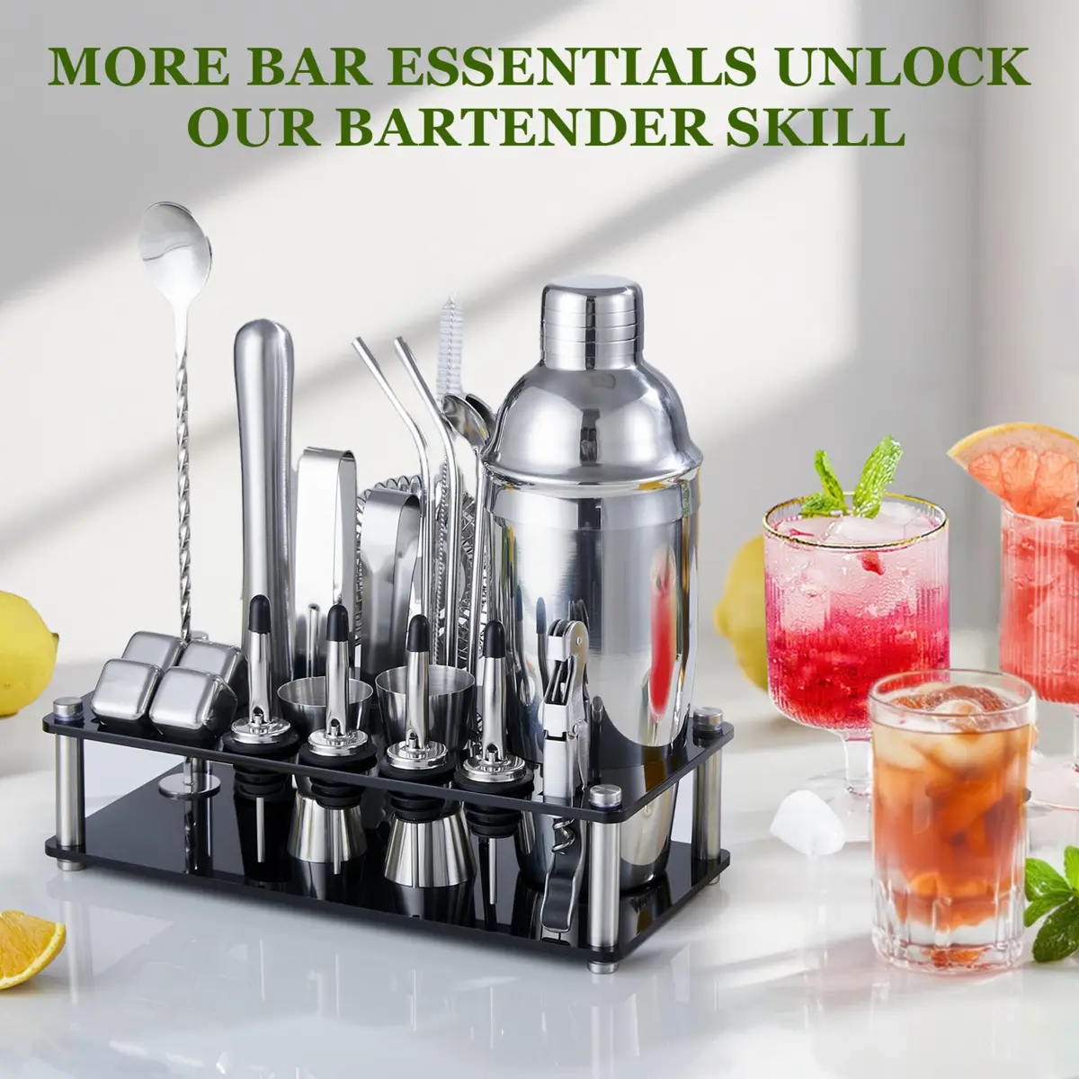 KINGROW 23 Piece Cocktail Shaker Set | Premium Stainless Steel Bar Tool Kit for Home & Party - view 5