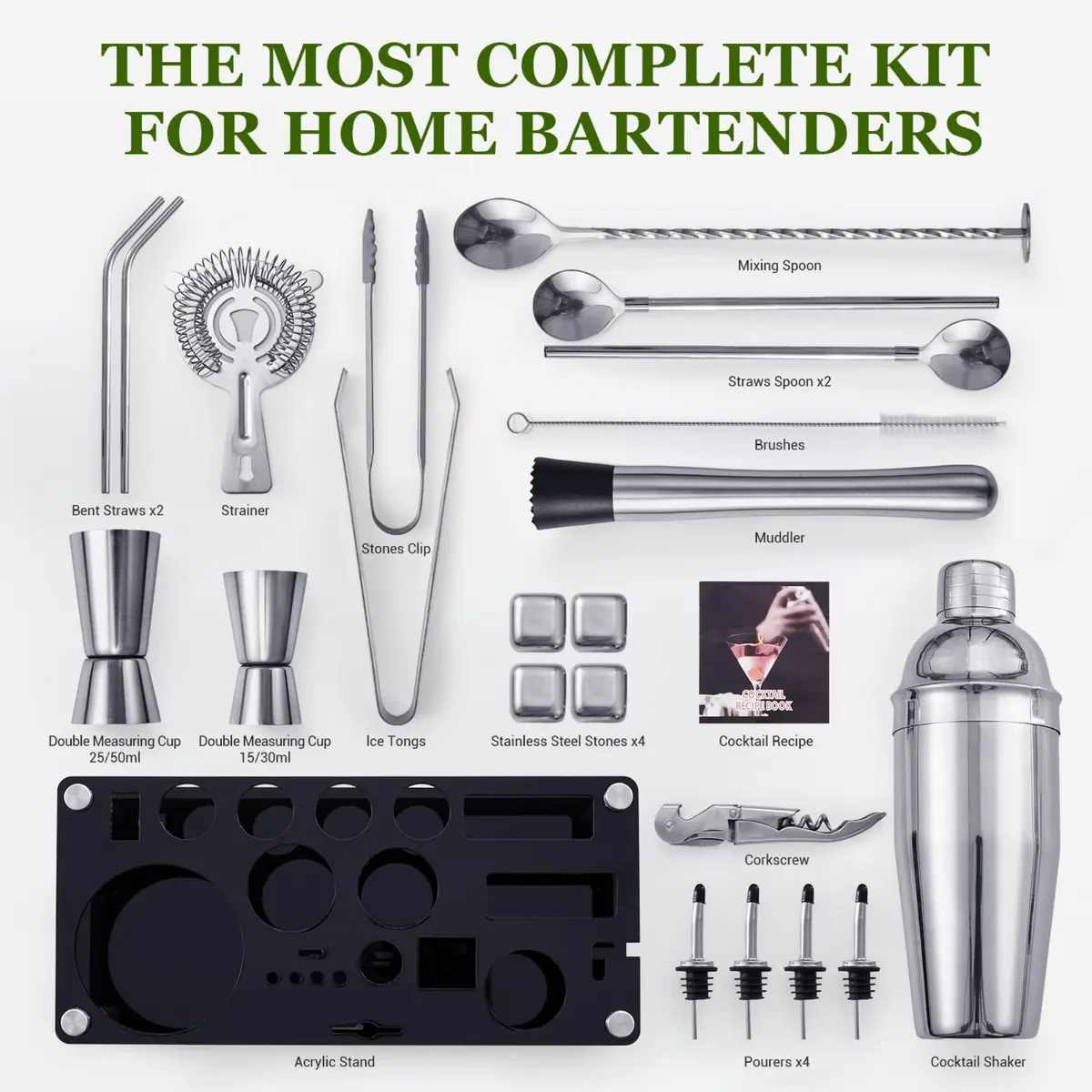 KINGROW 23 Piece Cocktail Shaker Set | Premium Stainless Steel Bar Tool Kit for Home & Party - view 4