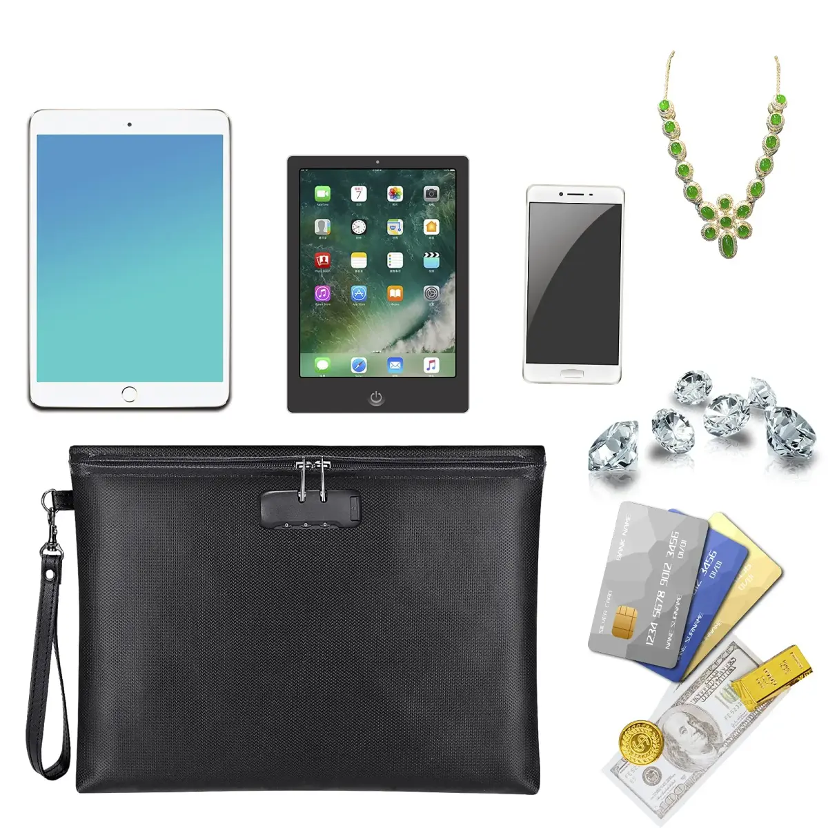 ZOOPIP Fireproof Document Bag with Lock, Waterproof Money Pouch 36.7cm x 25.9cm (14.3"x10.2") | SGS Certified Silicone Coated Fiberglass - view 5