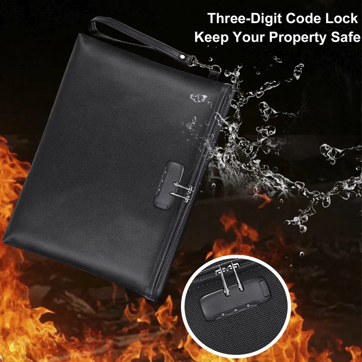 ZOOPIP Fireproof Document Bag with Lock, Waterproof Money Pouch 36.7cm x 25.9cm (14.3"x10.2") | SGS Certified Silicone Coated Fiberglass - view 3
