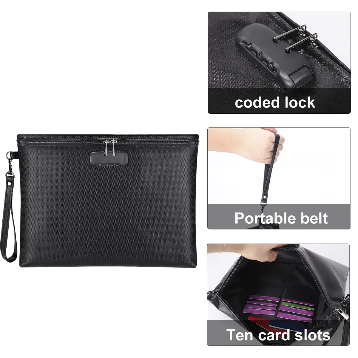ZOOPIP Fireproof Document Bag with Lock, Waterproof Money Pouch 36.7cm x 25.9cm (14.3"x10.2") | SGS Certified Silicone Coated Fiberglass - view 4
