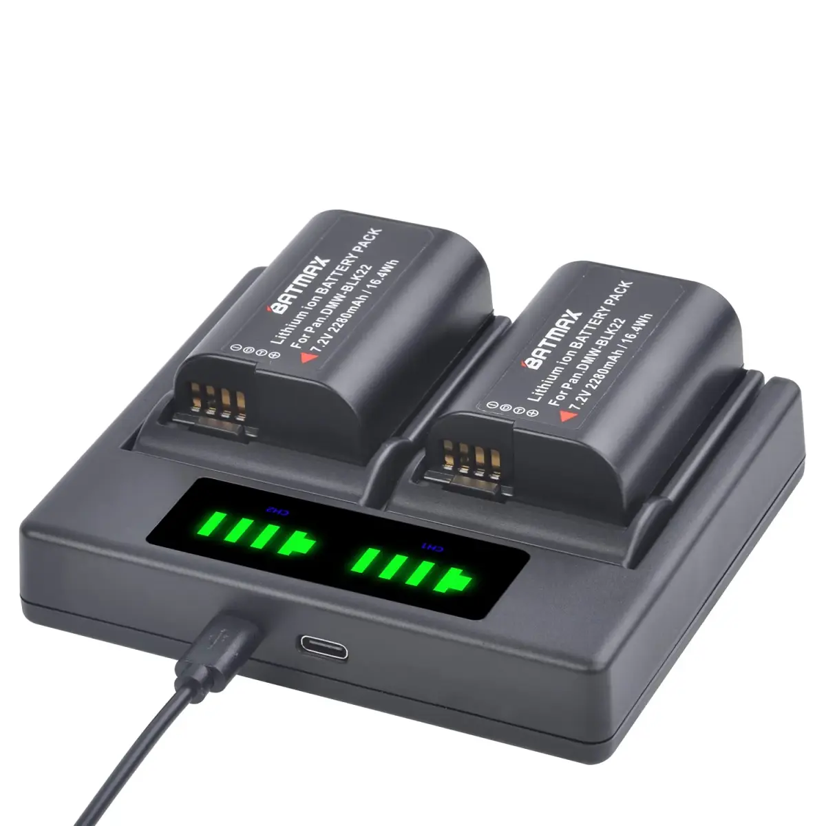 Batmax DMW-BLK22 Battery 2280mAh (7.2V) & Dual USB Charger Set | CE Certified for Panasonic Lumix DC-S5, GH6, GH5 II - main product image