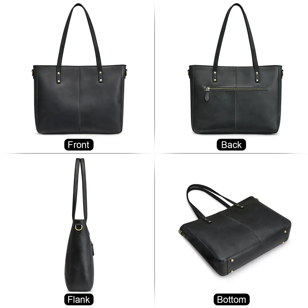 S-ZONE Genuine Leather Shoulder Tote Bag for Women Large Handbag Work Purse | Vintage Cowhide, Detachable Pouch - view 6
