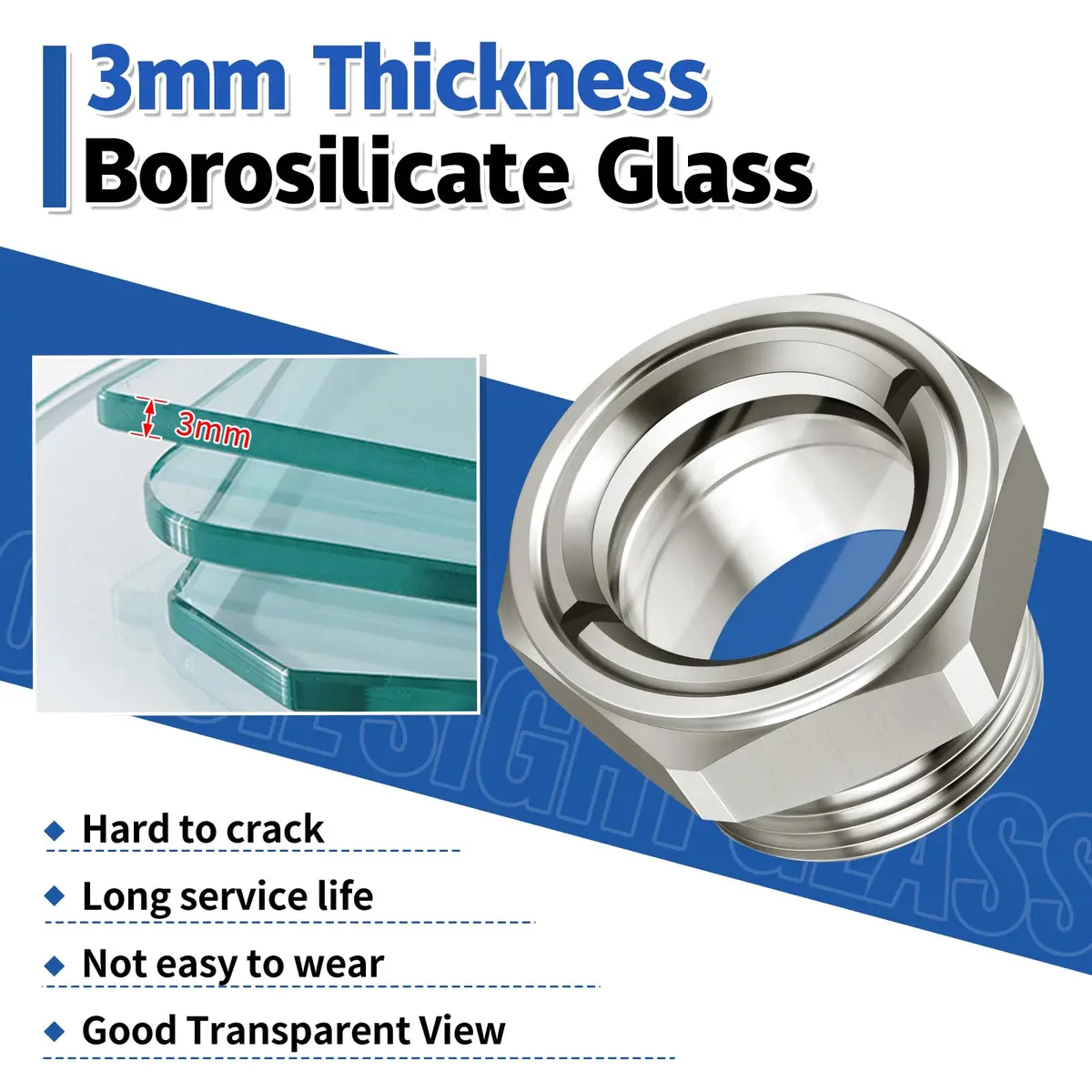 Boltigen 3/4" NPT Male Hex Head Stainless Steel Oil Sight Glass Liquid Level Gauge | 800 PSI Pressure Rated - view 7
