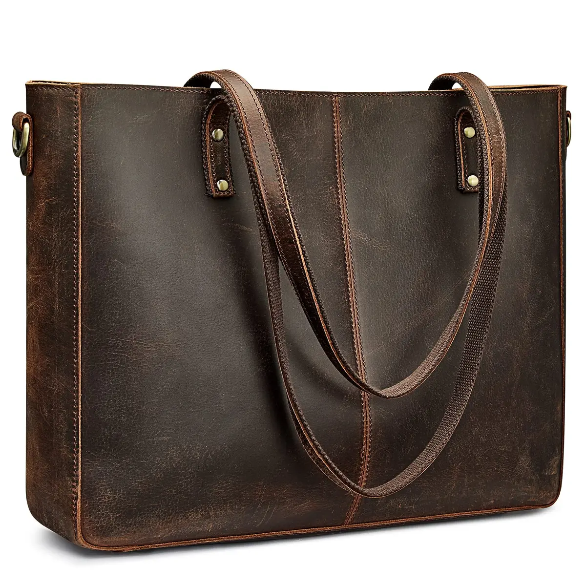 S-ZONE Genuine Leather Shoulder Tote Bag for Women Large Handbag Work Purse | Vintage Cowhide, 15.6" Laptop Fit - main product image