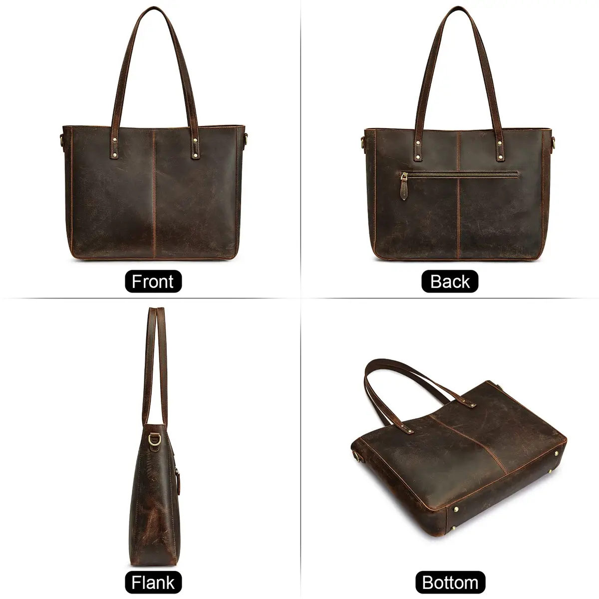 S-ZONE Genuine Leather Shoulder Tote Bag for Women Large Handbag Work Purse | Vintage Cowhide, 15.6" Laptop Fit - view 6
