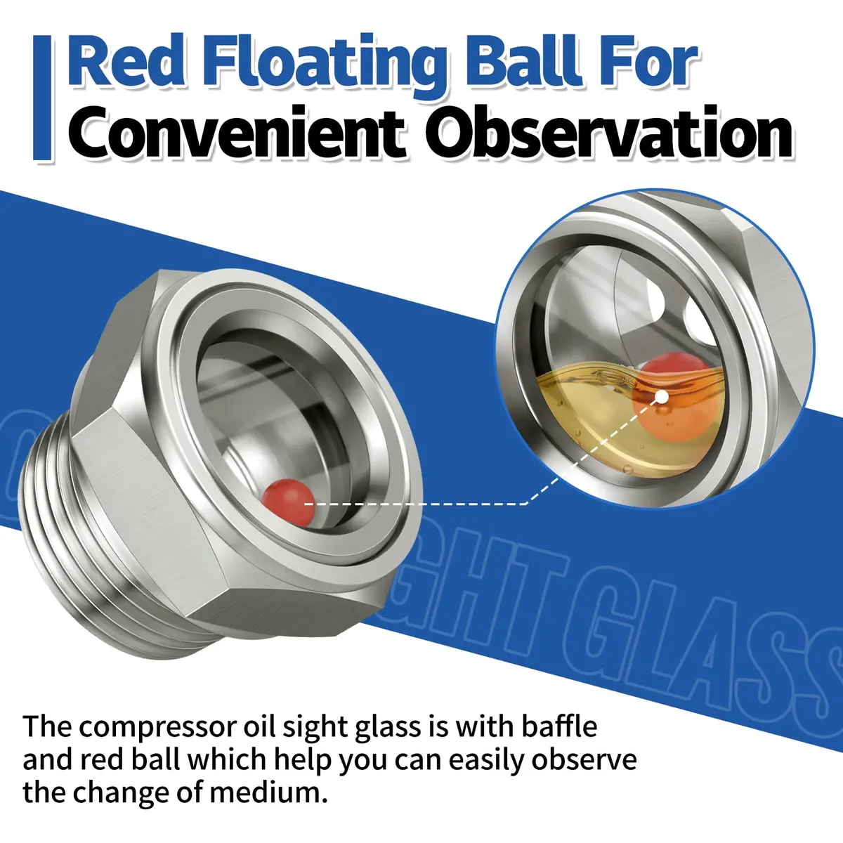 Boltigen 1'' NPT Stainless Steel Oil Sight Glass Liquid Level Gauge | Hex Head Indicator Window for Air Compressors & Hydraulic Tanks - view 6