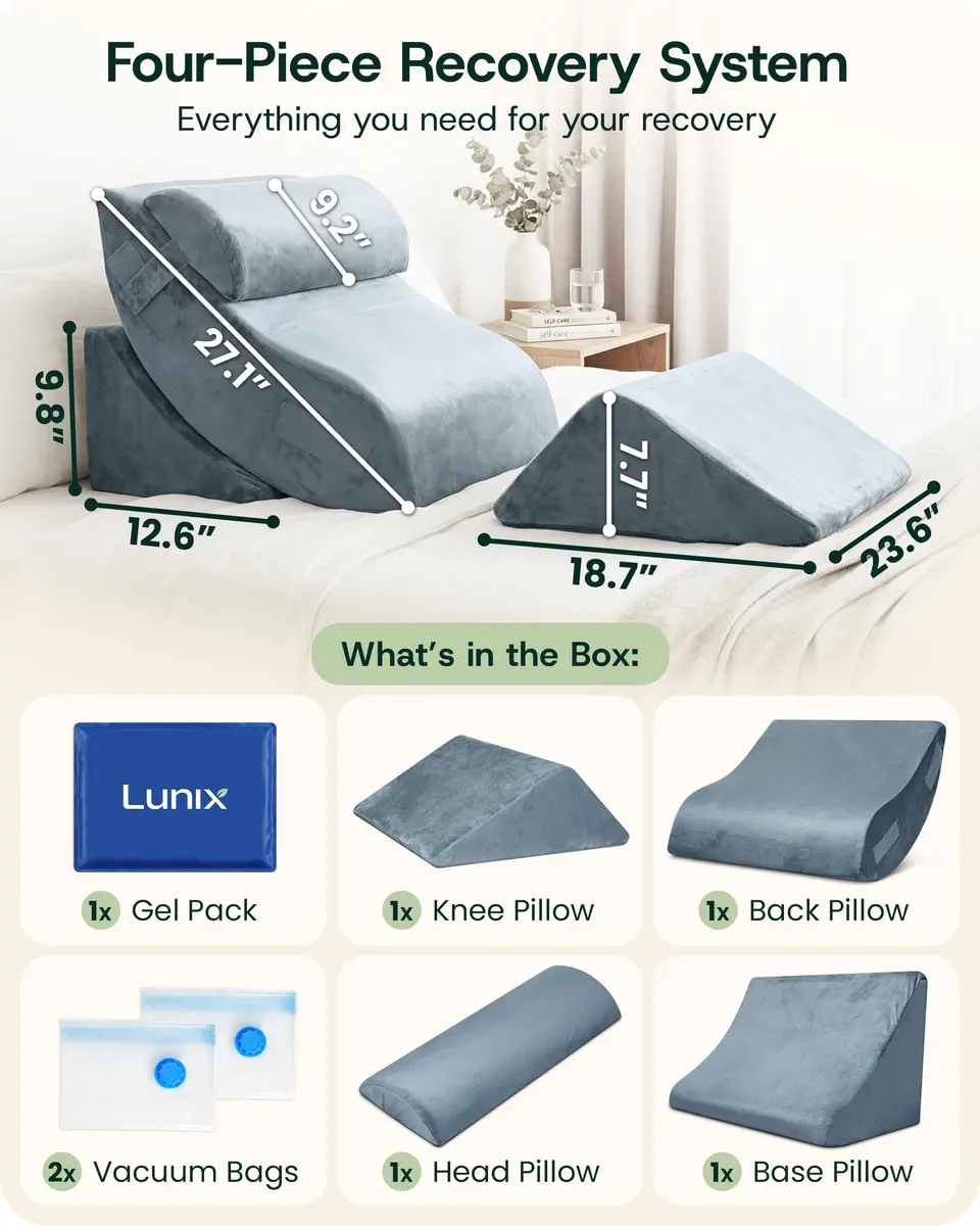 Lunix LX5 4pc Orthopedic Bed Wedge Pillow Set for Abdominal Surgery Recovery | Semi-Upright Position Support - view 3