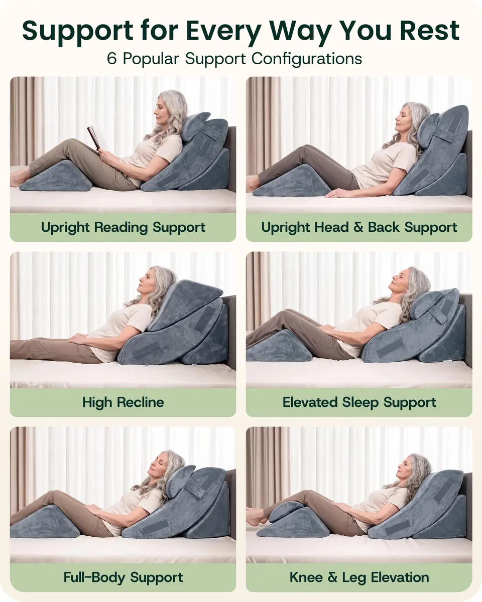 Lunix LX5 4pc Orthopedic Bed Wedge Pillow Set for Abdominal Surgery Recovery | Semi-Upright Position Support - view 4