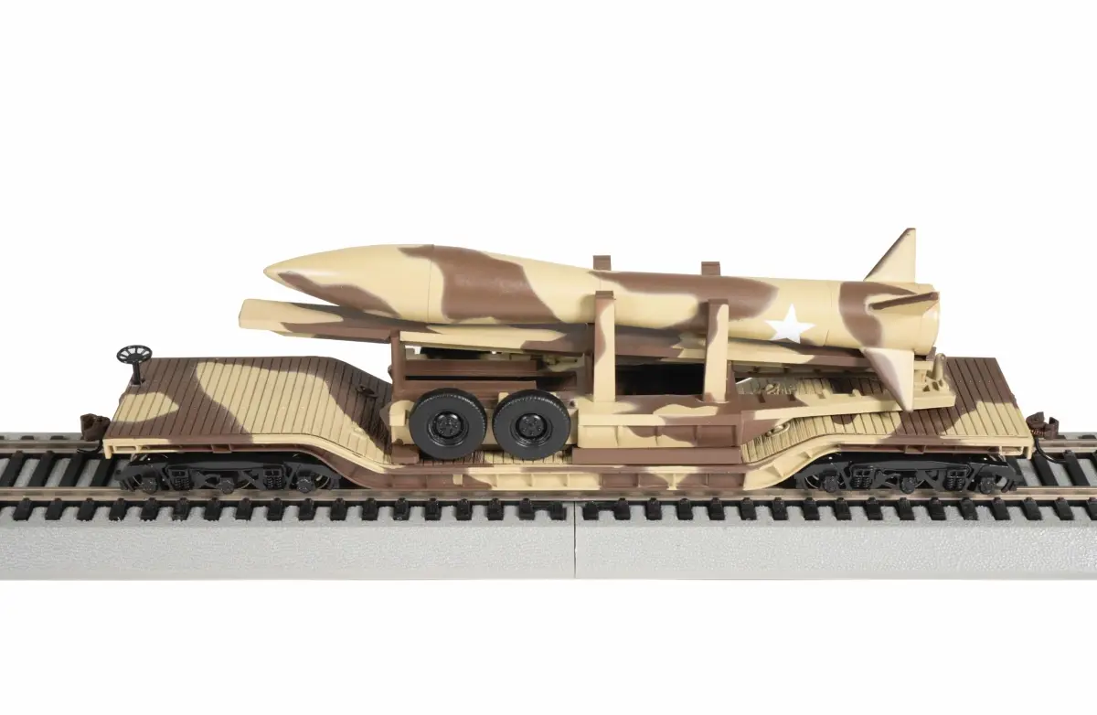Bachmann Trains 52' Center Depressed Flat Car Camouflage - Missile HO Scale | Highly Detailed Painted Body with Precision Graphics - main product image