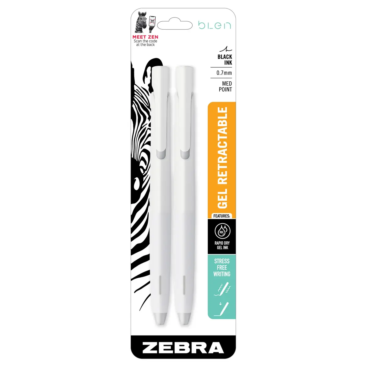 Zebra Pen bLen Retractable Gel Pen, Black Ink, 0.7mm, 2-Pack | Smooth Writing for Focus - main product image