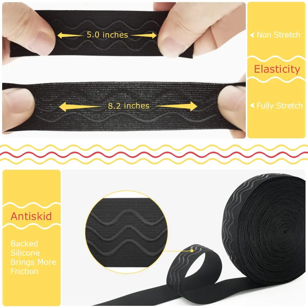 SmiLife Silicone Gripper Elastic for Clothing, Black, 1.1 in x 12 yd | Slip-Resistant, Durable, Customizable - view 4