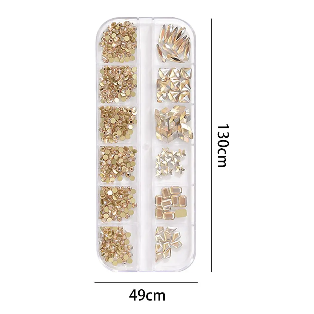 WOKOTO Champagne & Red Nail Rhinestones Set with Tools | Flat Back Glass Crystals for Acrylic Nails (2 Boxes + Tools) - view 2
