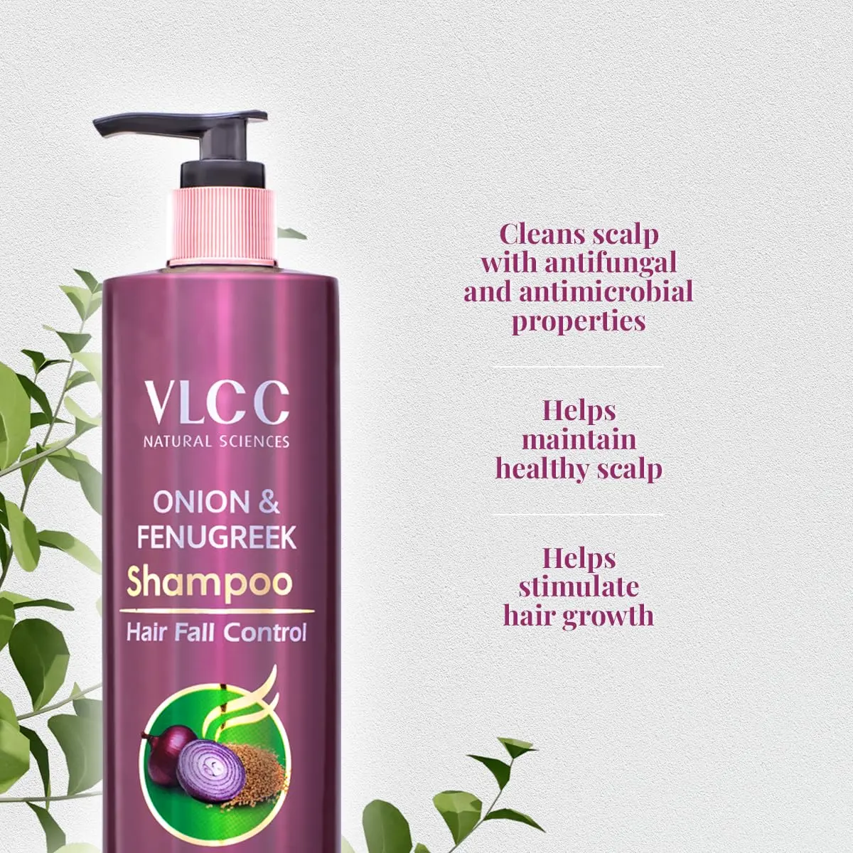 VLCC Onion & Fenugreek Hair Fall Control Shampoo 300 ml | Gently Cleanses & Supports Hair Growth - view 3
